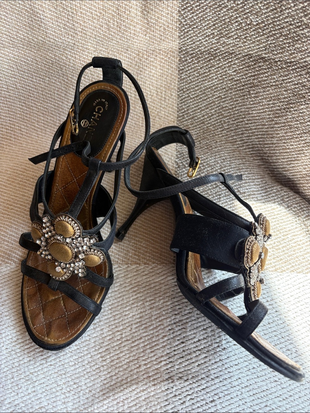 CHANEL Black and Gold Embellished heels size 37 1/2
